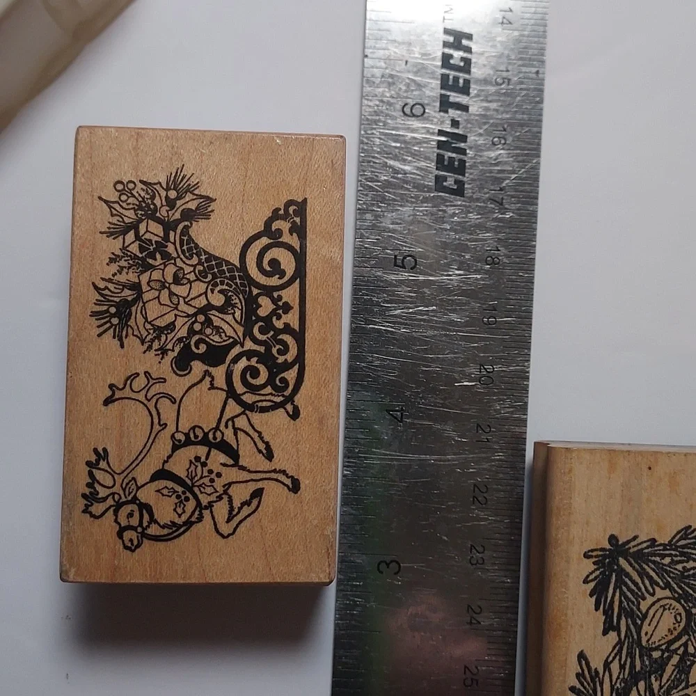 Rubber Stamps Christmas Theme Set Of 10 Holiday Wooden Stamps